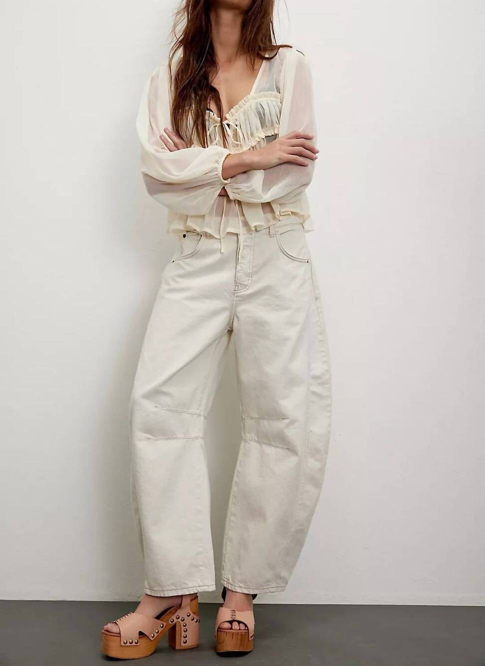NEW FREE PEOPLE good luck mid rise bold barrel jeans in milk